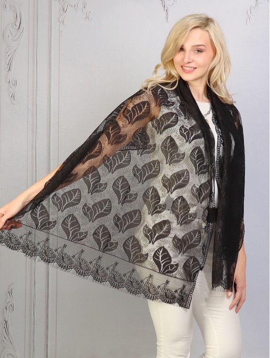 Leaves Cut-Out Lace Design Scarf 